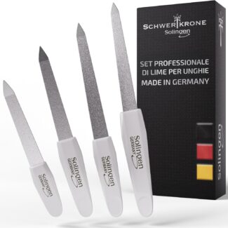 SCHWERTKRONE Set 4 Lime per Unghie in Zaffiro di Alta Qualità - Solingen, 4 Pezzi di Lime per Unghie in Diverse Misure, Ideali per Manicure e Pedicure