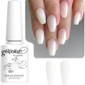 Vishine Smalto Gel Semipermanente Naturale Nu Bianco Laiteux per Manicure Francese Nail Art Gel Bianco Soak Off UV LED 8ml