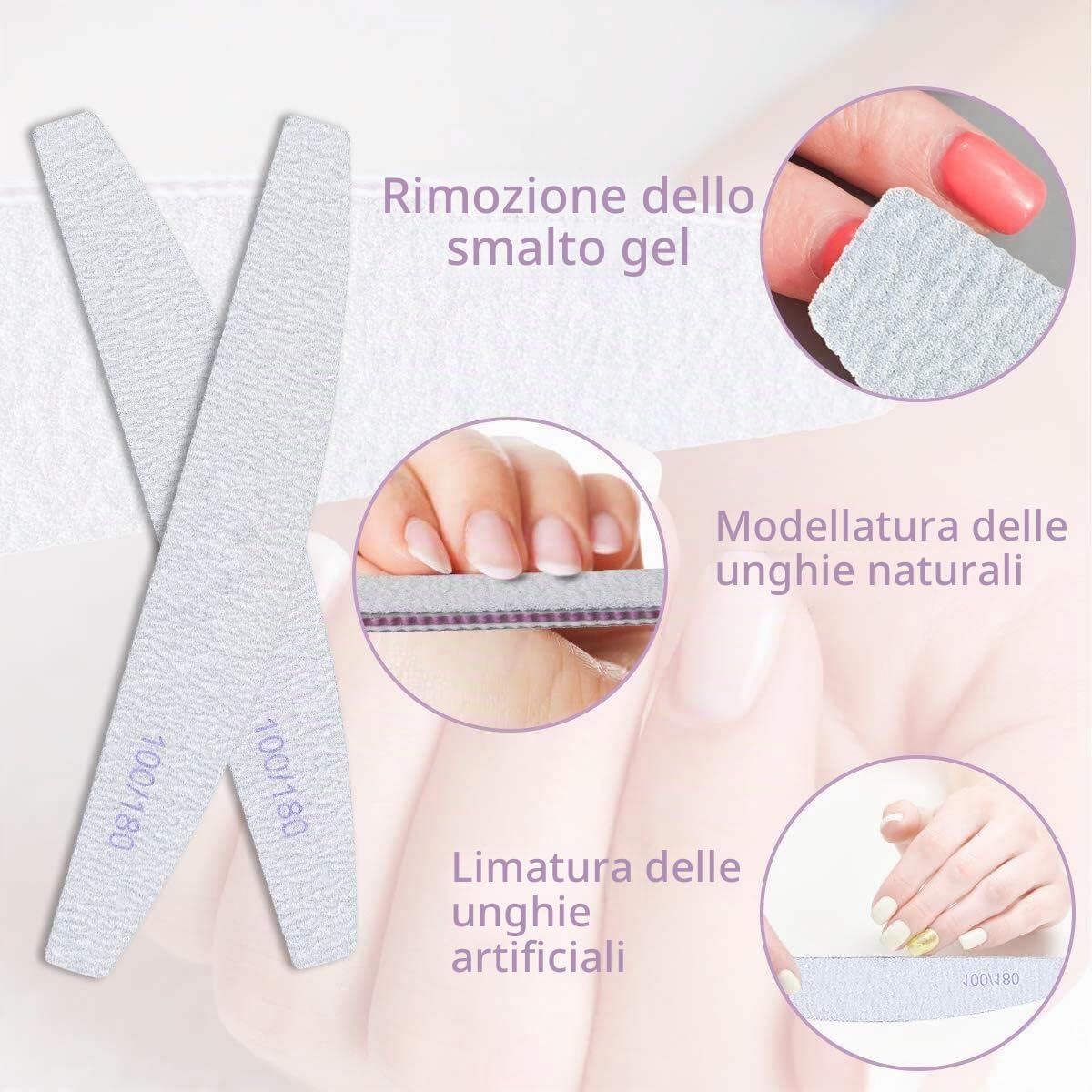 16 Pezzi Lime per Unghie 100/180, URAQT Professionali Lavabile a Doppia Faccia, Mezza luna Bilaterale Strumenti per la Cura Degli Unghie, per Uso Domestico e Salone - immagine 3