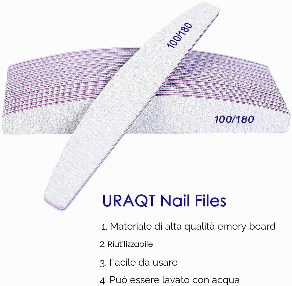16 Pezzi Lime per Unghie 100/180, URAQT Professionali Lavabile a Doppia Faccia, Mezza luna Bilaterale Strumenti per la Cura Degli Unghie, per Uso Domestico e Salone - immagine 6