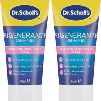 Dr. Scholl's Crema Rigenerante Pelle Secca, Crema Piedi ad Assorbimento Rapido, Azione Esfoliante e Idratante per Pelle Liscia e Rivitalizzata, 60ml (Confezione da 2)