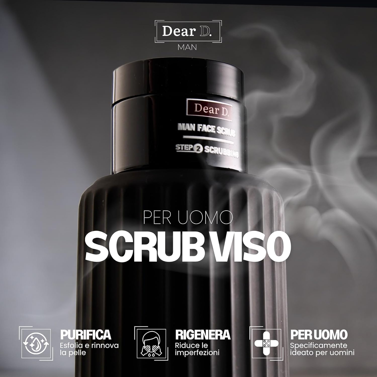 Dear D Scrub Viso Uomo | Crema Scrub Viso Uomo Ad Azione Purificante, Illuminante Ed Esfoliante | Perfetto Per Pelli Grasse E Secche | Pratico Formato Da 50 ML - immagine 2