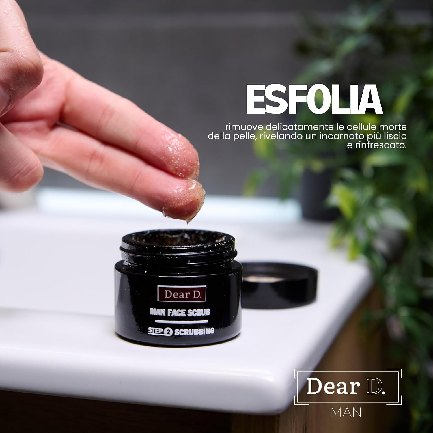 Dear D Scrub Viso Uomo | Crema Scrub Viso Uomo Ad Azione Purificante, Illuminante Ed Esfoliante | Perfetto Per Pelli Grasse E Secche | Pratico Formato Da 50 ML - immagine 4