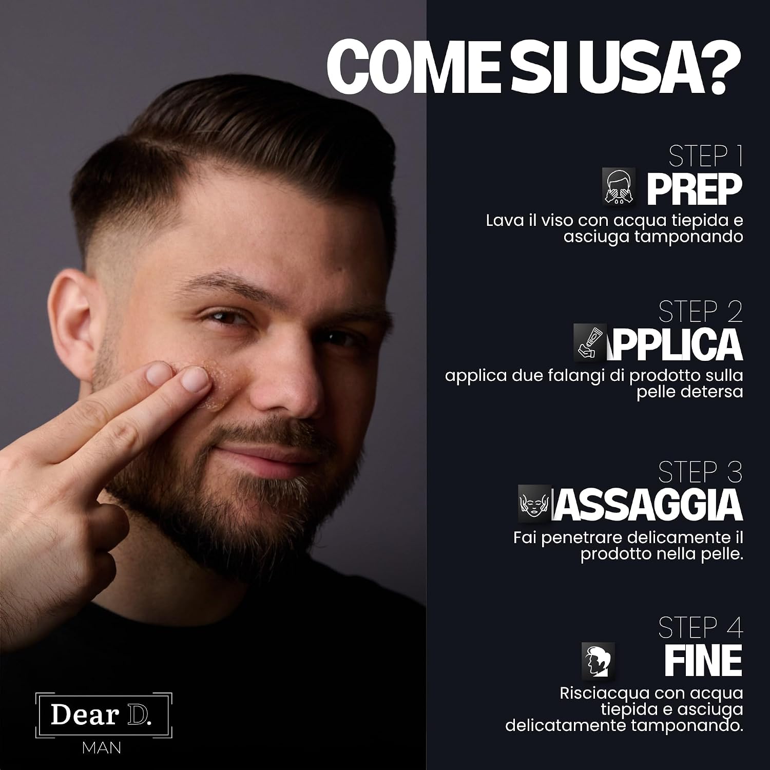 Dear D Scrub Viso Uomo | Crema Scrub Viso Uomo Ad Azione Purificante, Illuminante Ed Esfoliante | Perfetto Per Pelli Grasse E Secche | Pratico Formato Da 50 ML - immagine 5