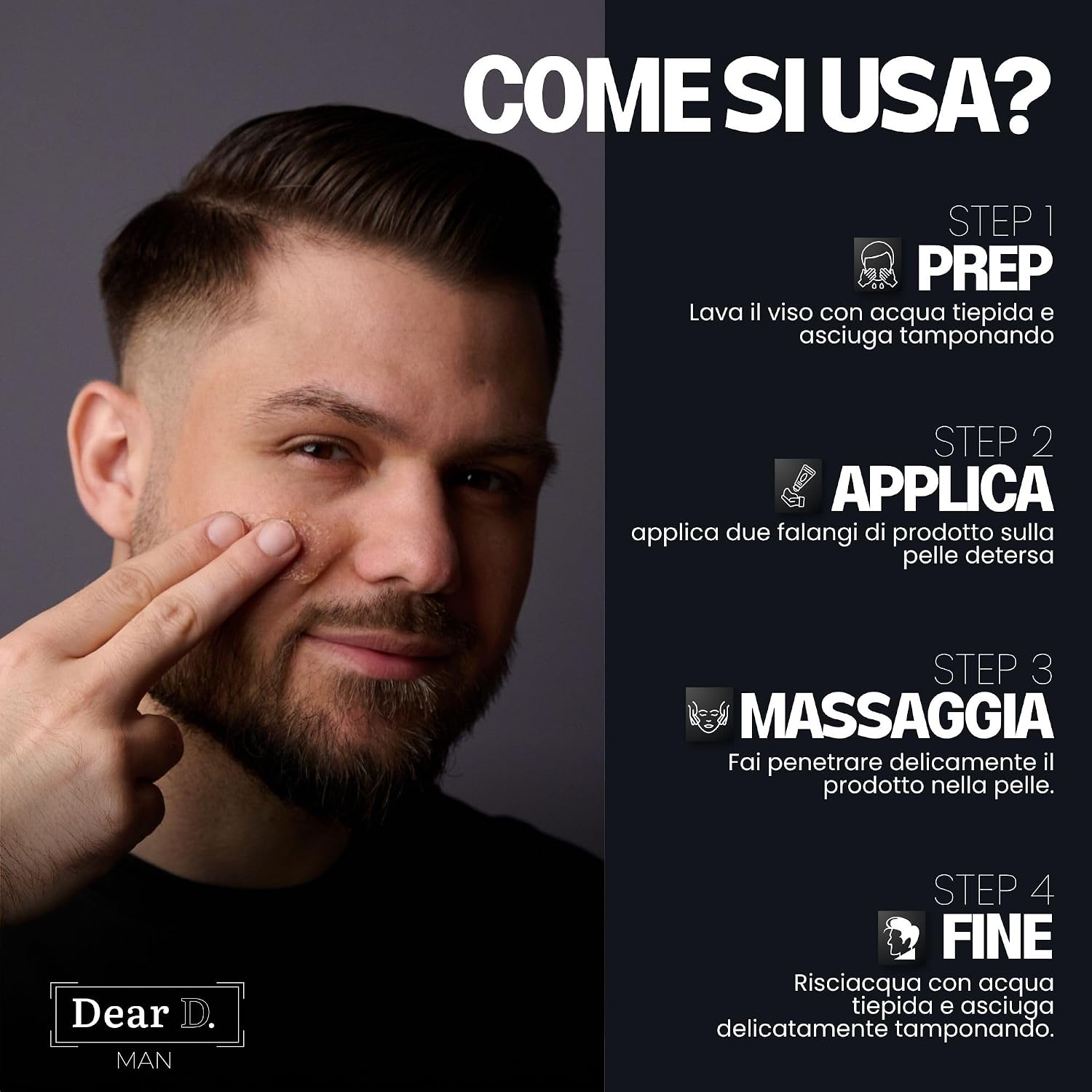 Dear D Scrub Viso Uomo | Crema Scrub Viso Uomo Ad Azione Purificante, Illuminante Ed Esfoliante | Perfetto Per Pelli Grasse E Secche | Pratico Formato Da 50 ML - immagine 7