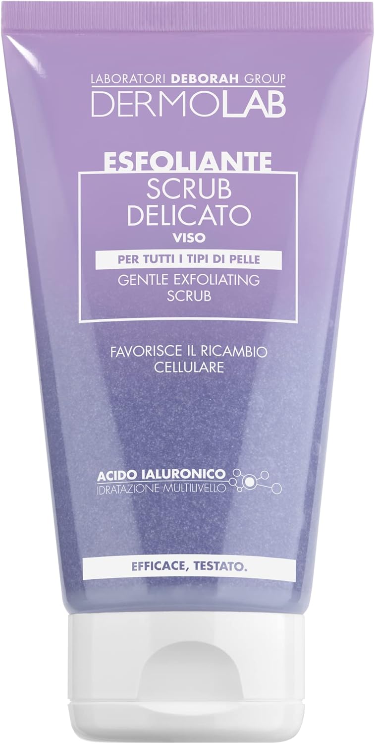 Dermolab - Scrub Viso Donna Delicato Esfoliante per Tutti i Tipi di Pelle, con Pool di Acido Ialuronico, Effetto Idratante e Illuminante, Purifica la Cute, 150 ml