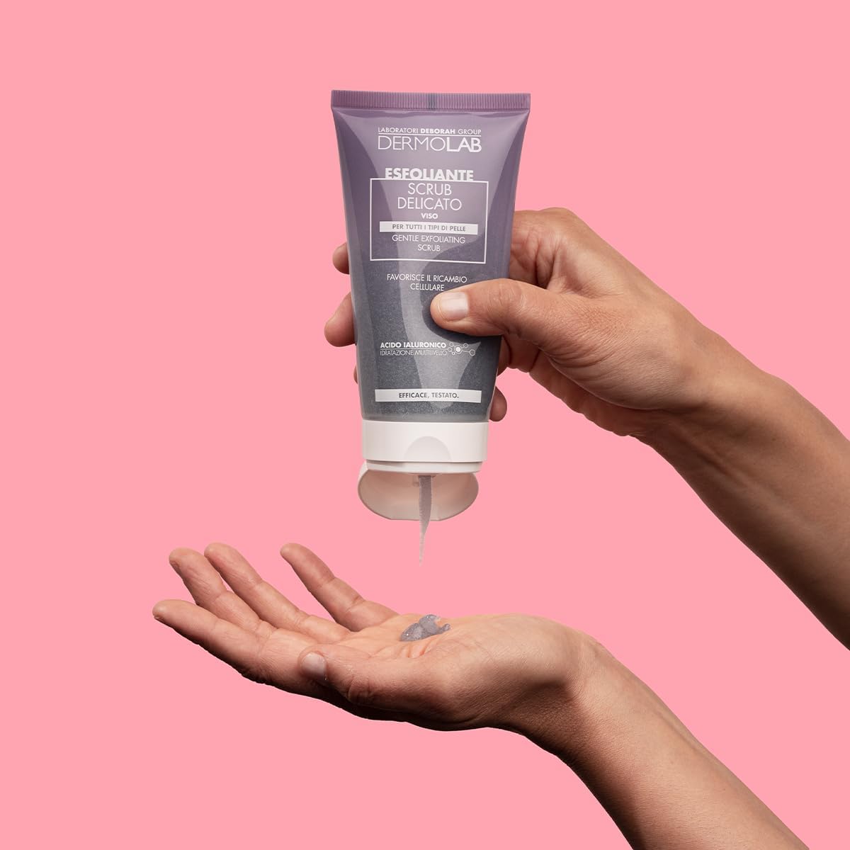 Dermolab - Scrub Viso Donna Delicato Esfoliante per Tutti i Tipi di Pelle, con Pool di Acido Ialuronico, Effetto Idratante e Illuminante, Purifica la Cute, 150 ml - immagine 2