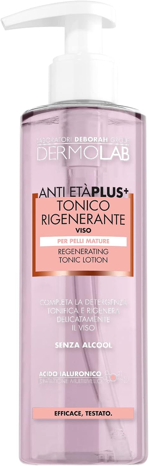 Dermolab - Tonico Viso Antietà Plus per Pelli Mature, con Pool di Acido Ialuronico, Effetto Antiage e Tonificante, Deterge e Leviga le Rughe, Senza Alcool, Dermatologicamente Testato, 200 ml