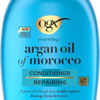 OGX Balsamo Renewing + Argan Oil of Morocco, Balsamo capelli secchi e rovinati con Olio di Argan, Balsamo districante capelli danneggiati per una chioma lucente, setosa e sana, 385 ml