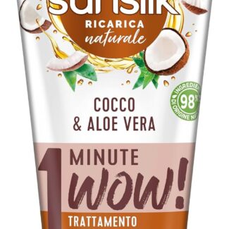 Sunsilk, Trattamento Intensivo 1 Minute Wow, Maschera Capelli Secchi, con Cocco e Aloe Vera, 98% di Ingredienti di Origine Naturale, Senza Siliconi, Coloranti e Oli Minerali, 180ml