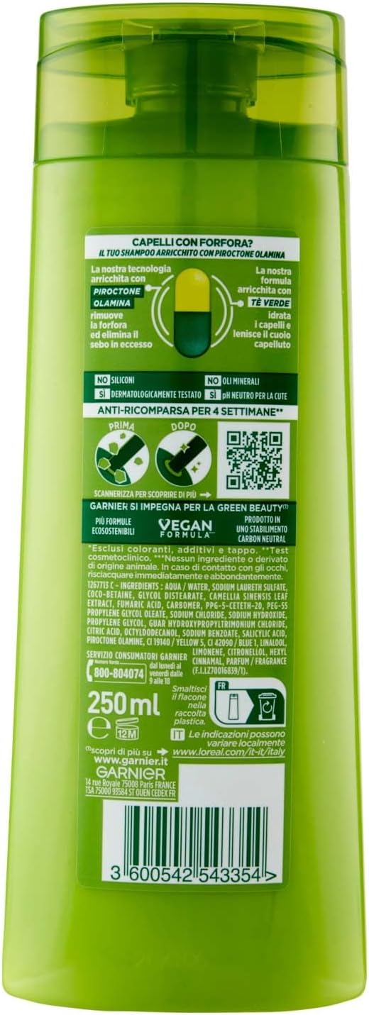 Garnier Fructis Shampoo Lenitivo, Per Capelli Normali, Azione Antiforfora, Con Tè Verde e Piroctone Olamina, 250 ml - immagine 3