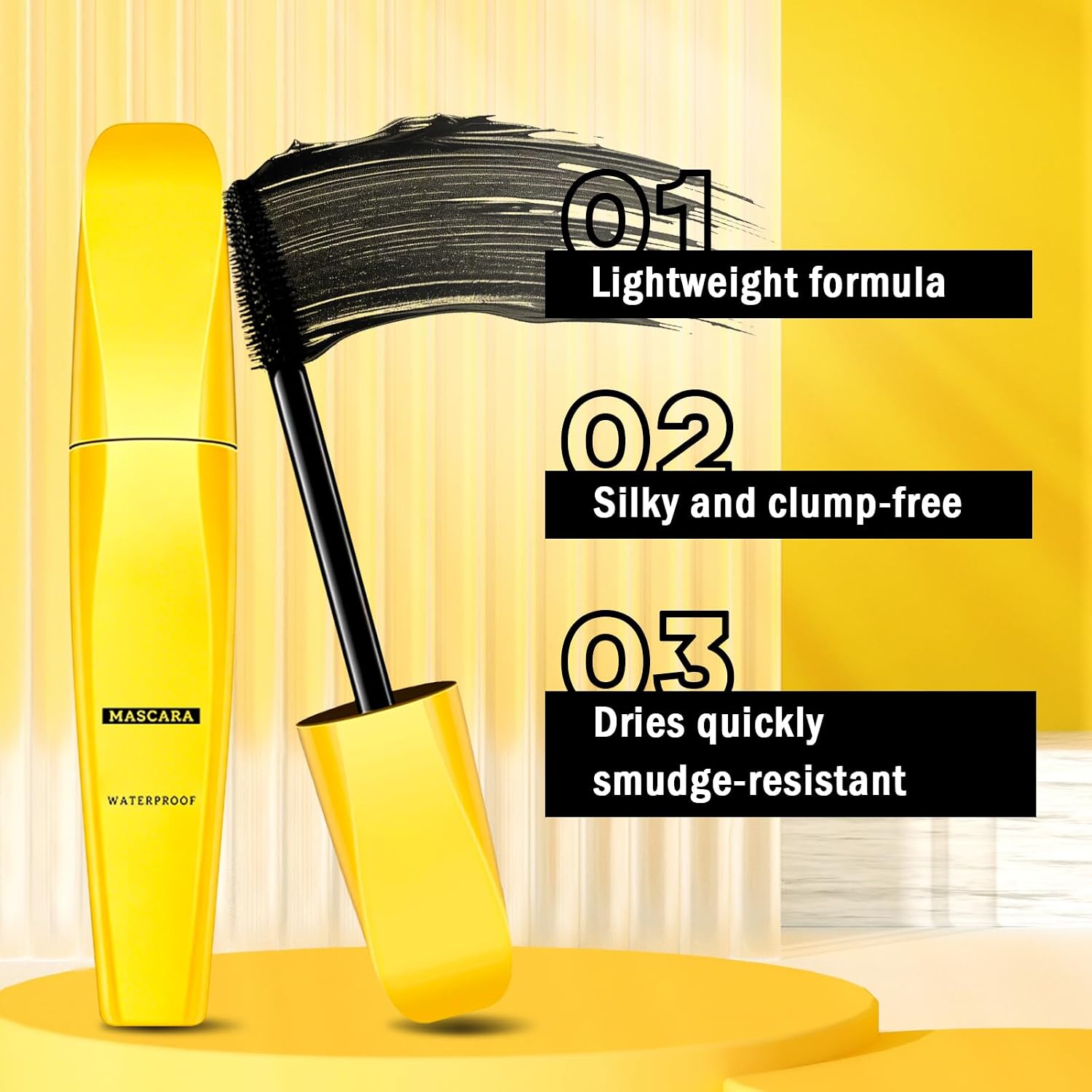Boobeen Mascara Waterproof – Mascara volumizzante e arricciante a lunga tenuta, con pennello in silicone ad alta elasticità per donne. - immagine 2